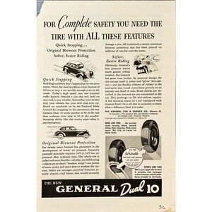 General Dual 10 "For Complete Safety you need all the features"Vtg Print Ad 1936